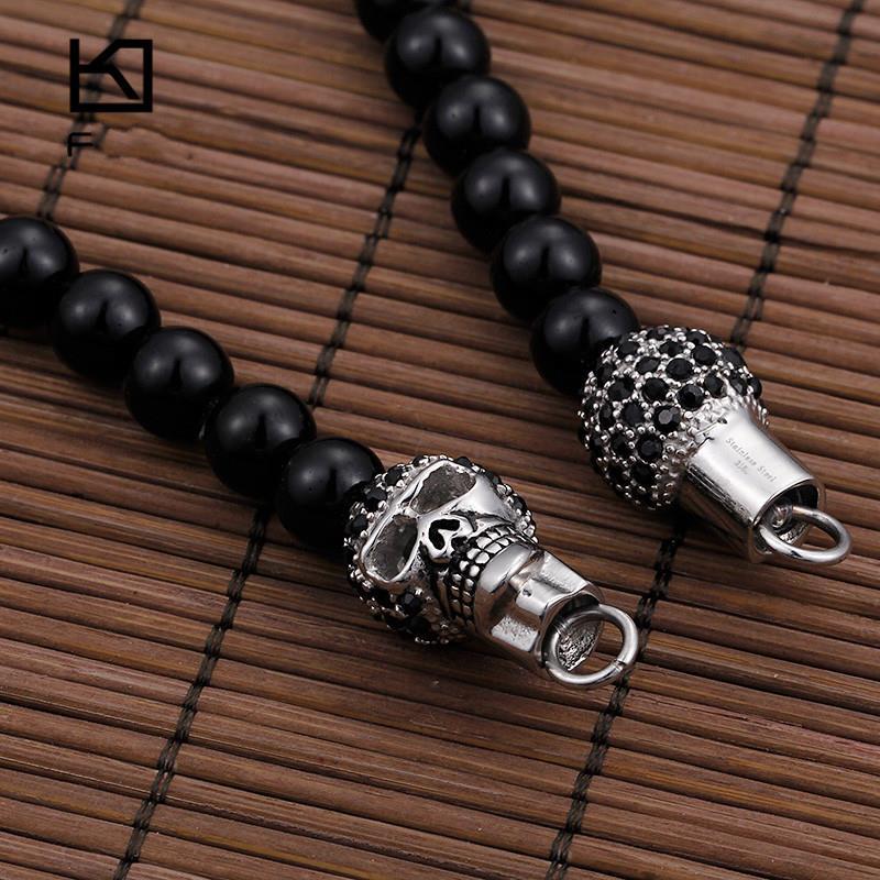 African Glass Beads Long Chain Necklace Stainless Steel Skull & Cross Jewelry Statement Necklace Jewelry-Necklace Pendant-Rossny