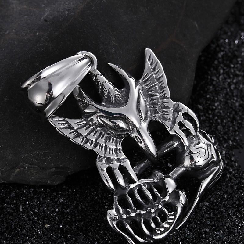 New Punk Necklace Personalised Stainless Steel Eagle Skull Pendant Long Twisted Chain Necklaces Cool Biker Gifts-Necklace Pendant-Rossny