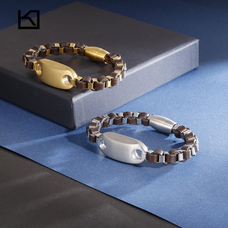 Stainless Steel Gold/Silver Geometric Charm Homme Leather Bracelet Jewelry-Bracelet-Rossny