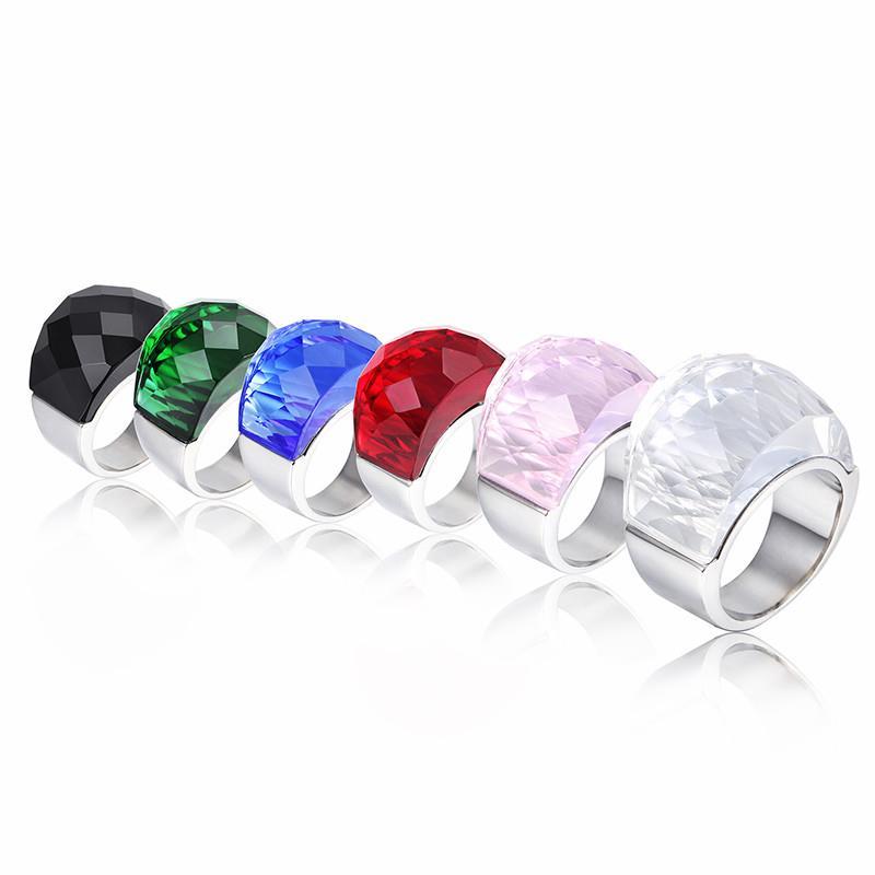 Rossny Bohemia Crystal Wedding Rings For Women Silver Stainless Steel Engagement Jewelry-Rings-Rossny