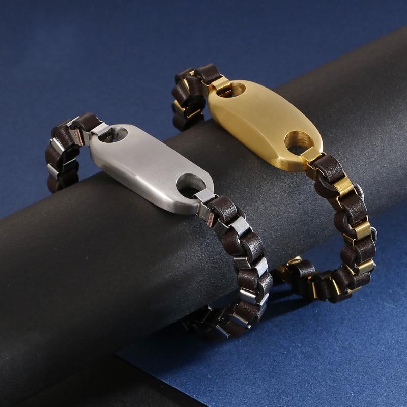 Stainless Steel Gold/Silver Geometric Charm Homme Leather Bracelet Jewelry-Bracelet-Rossny