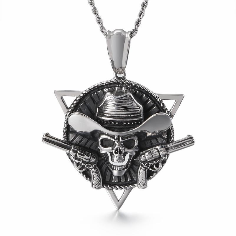 Gothic Skull with Guns Stainless Steel Triangle Pirate Skull Collar Necklace-Necklace Pendant-Rossny