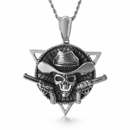 Gothic Skull with Guns Stainless Steel Triangle Pirate Skull Collar Necklace-Necklace Pendant-Rossny
