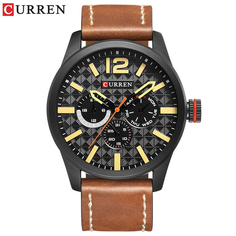 Luxury Brand YSYH Analog Sports Watch Leather Strap Quartz Men Wristwatch