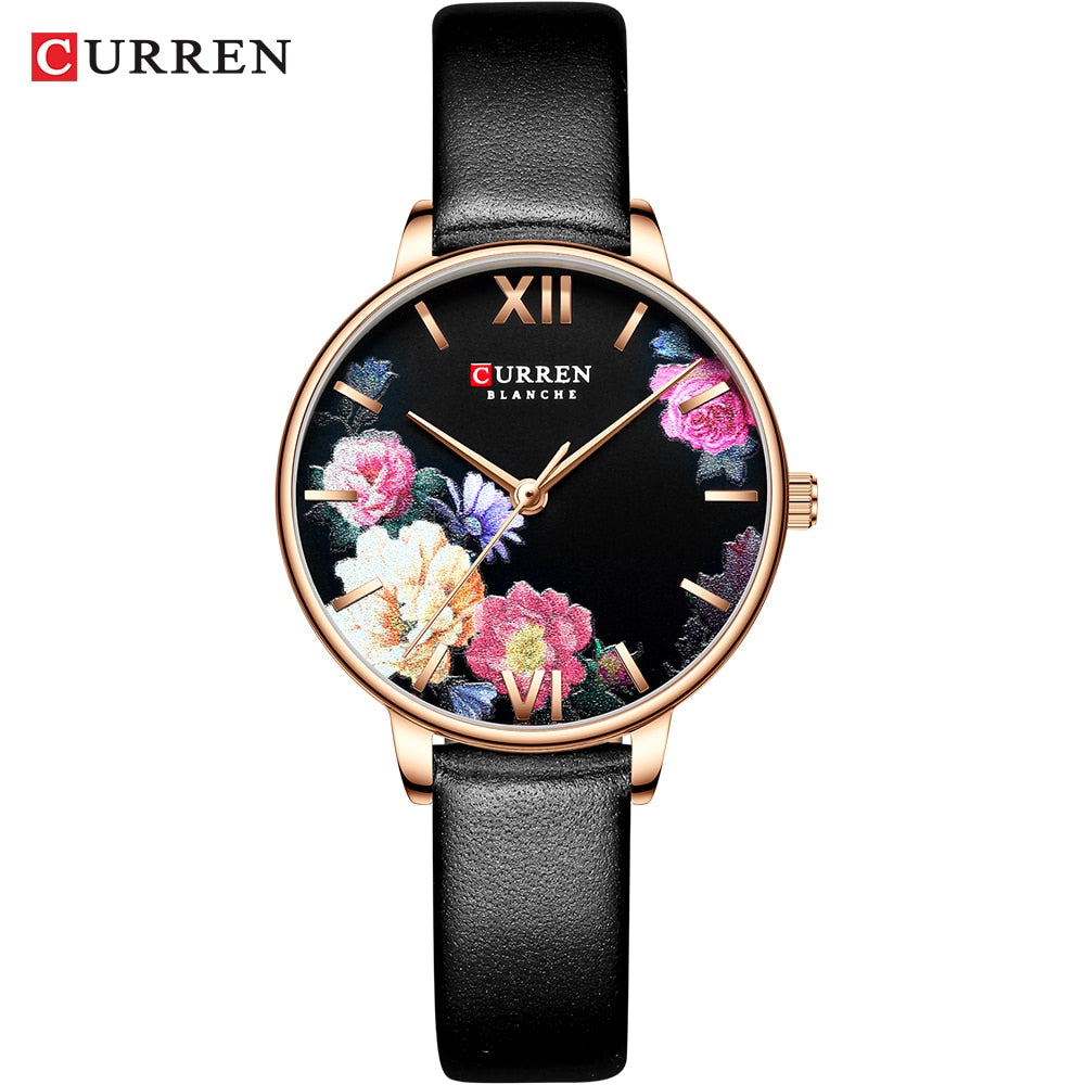 YSYH Fashion Trend Flower Leather Watches Classic Black Wristwatch Female Clock Ladies Quartz Watch relogios feminino
