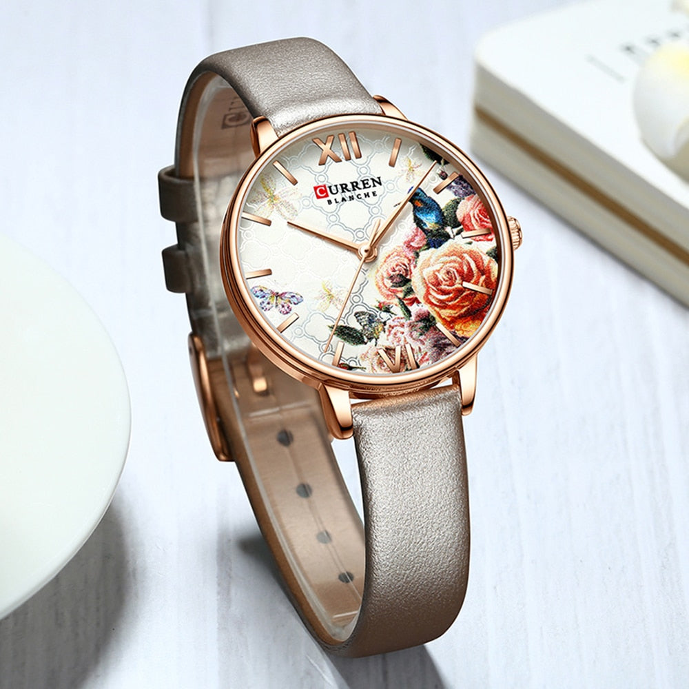 YSYH Fashion Trend Flower Leather Watches Classic Black Wristwatch Female Clock Ladies Quartz Watch relogios feminino