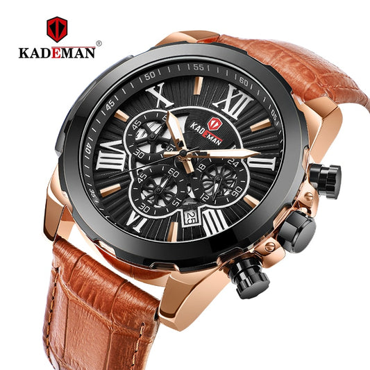 YSYH Men Watches Casual Leather Waterproof Date Quartz Watch