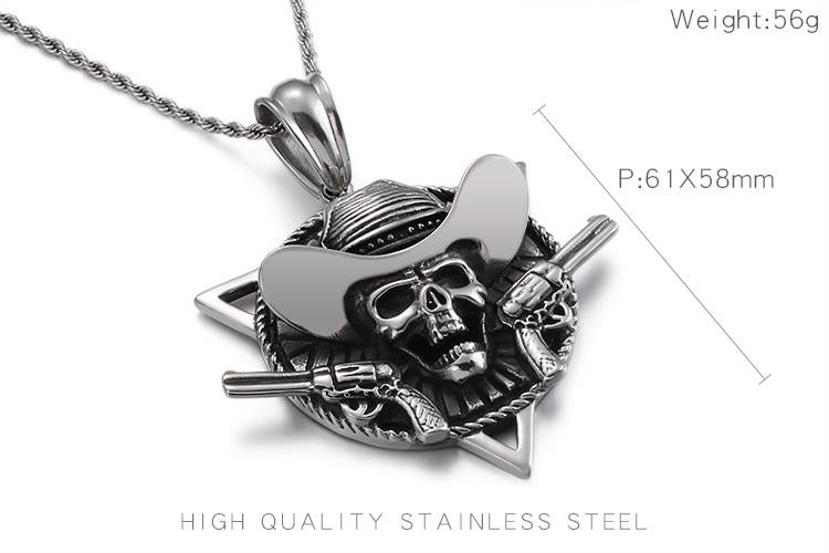 Gothic Skull with Guns Stainless Steel Triangle Pirate Skull Collar Necklace-Necklace Pendant-Rossny