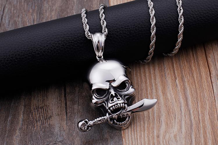 Hyperbole Mexican Skull Stainless Steel Pendant Necklace Silver Machine Charm Necklace-Necklace Pendant-Rossny