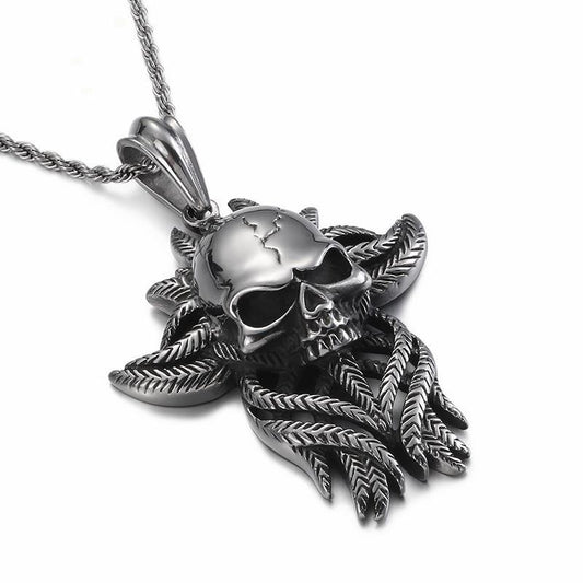 Punk Charm Choker Gothic Stainless Steel Skull Leaf Chain Necklace Pendant Jewelry Gifts-Necklace Pendant-Rossny