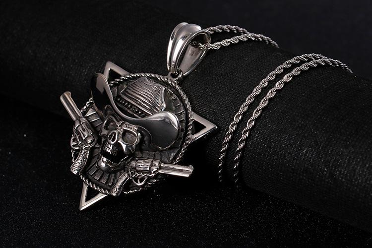 Gothic Skull with Guns Stainless Steel Triangle Pirate Skull Collar Necklace-Necklace Pendant-Rossny