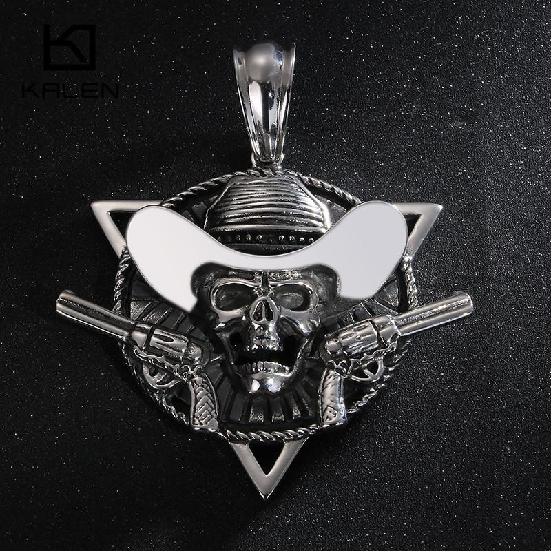 Gothic Skull with Guns Stainless Steel Triangle Pirate Skull Collar Necklace-Necklace Pendant-Rossny