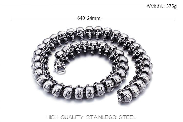 Punk Exaggerate Men's Statement Necklaces Rock 316 Stainless Steel Skull Charm 64CM Long Necklace-Necklace Pendant-Rossny