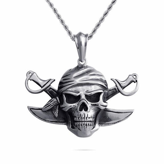 Viking Pirate Skull Stainless Steel Pendant Necklace Jewelry-Necklace Pendant-Rossny