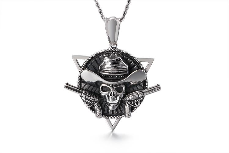 Gothic Skull with Guns Stainless Steel Triangle Pirate Skull Collar Necklace-Necklace Pendant-Rossny