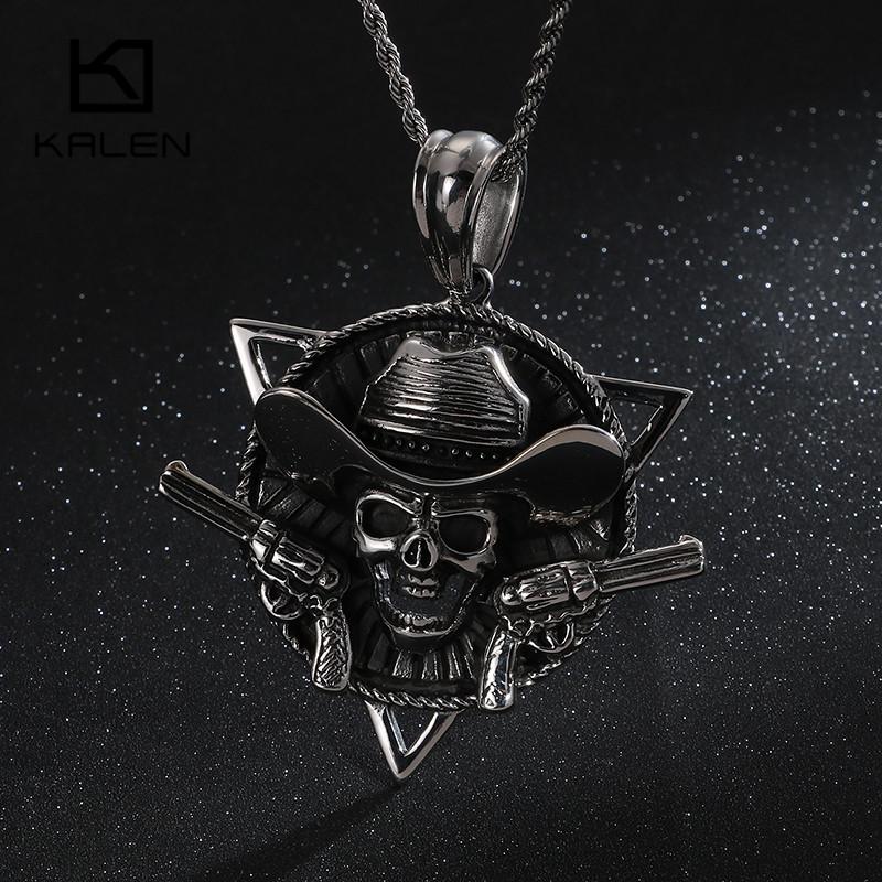 Gothic Skull with Guns Stainless Steel Triangle Pirate Skull Collar Necklace-Necklace Pendant-Rossny