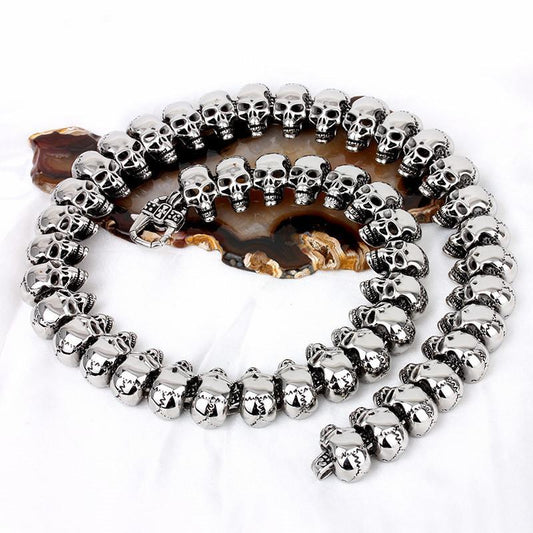 Punk Exaggerate Men's Statement Necklaces Rock 316 Stainless Steel Skull Charm 64CM Long Necklace-Necklace Pendant-Rossny