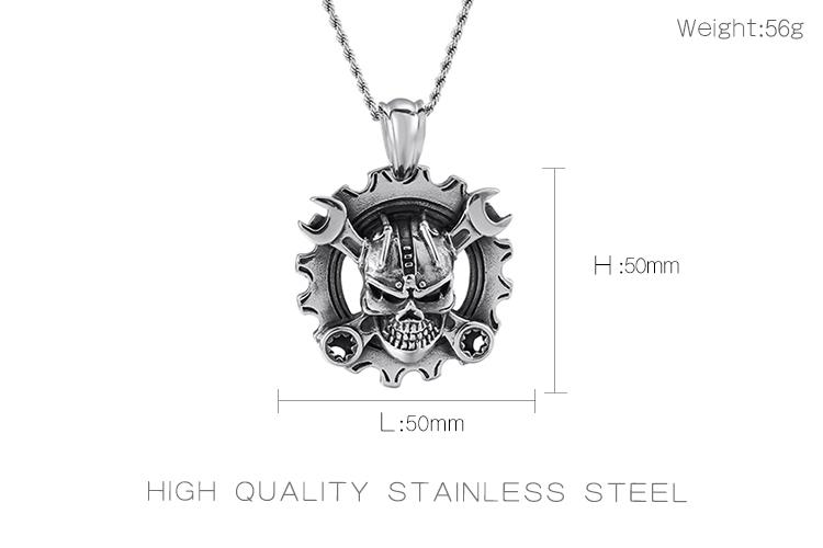 Punk Gothic Stainless Steel Skull Pendant Necklace Spanner Skeleton Chain-Necklace Pendant-Rossny