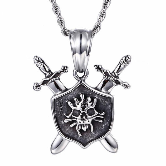 Viking Style Skull Stainless Steel Rock Skeleton Pendant Necklace Long Chain Cool Biker-Necklace Pendant-Rossny