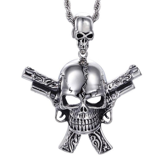 New Male Costume Accessory Stainless Steel High Quality Gun&Skull Cool Pendant Necklace Punk Gothic Biker Jewelry-Necklace Pendant-Rossny