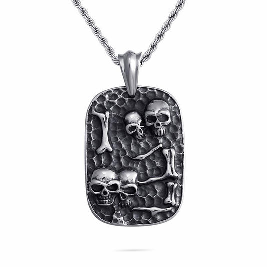 Punk Lots of Skull Heads Pendant Necklace For Men Stainless Steel Skull Bones Dog Tags Pattern Chain Necklace Jewelry-Necklace Pendant-Rossny