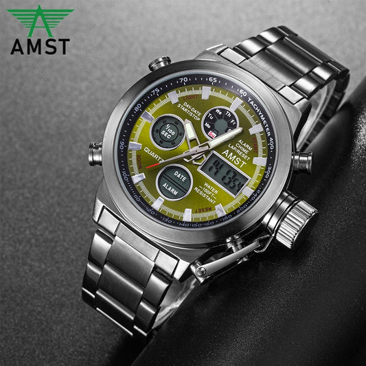 YSYH New Men's Wristwatch Clock Digital Dual Display Watch Male Multi-function Quartz Clock 50M Waterproof Chronograph