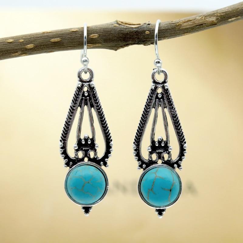 Hollow Turquoises Earrings-Eearrings-Rossny