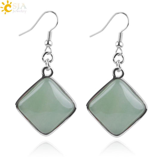 Square Gem Quartz Drop Earring-Earrings-Rossny