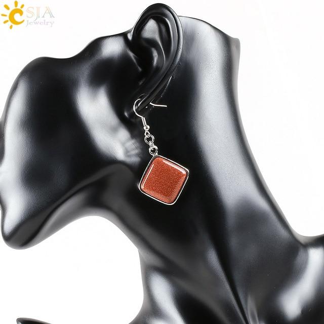 Square Gem Quartz Drop Earring-Earrings-Rossny