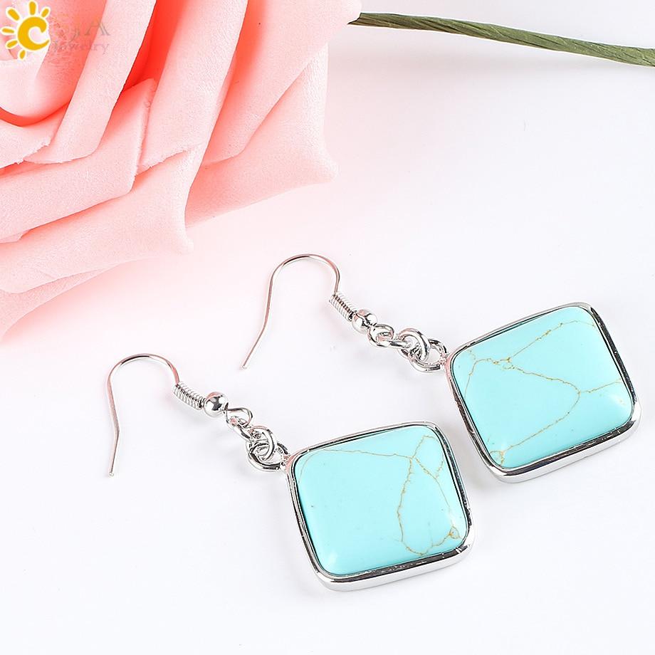 Square Gem Quartz Drop Earring-Earrings-Rossny