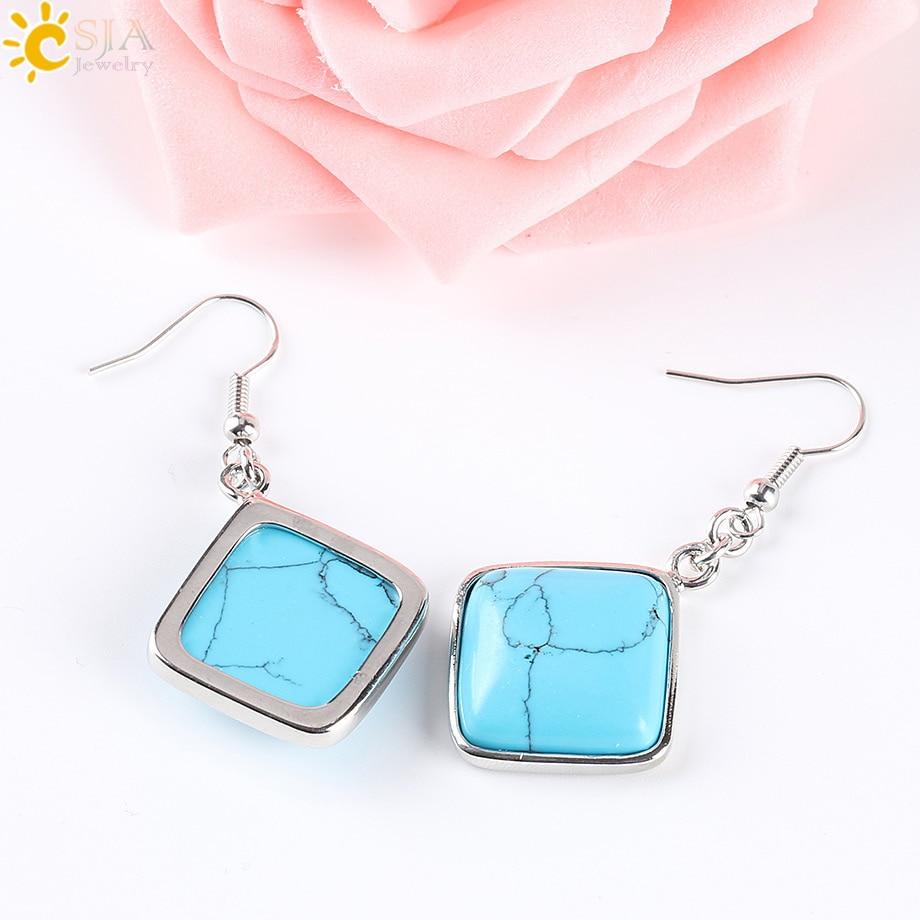 Square Gem Quartz Drop Earring-Earrings-Rossny
