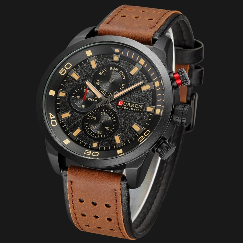YSYH Luxury Analog Military Sports Watches High Quality Leather Strap Quartz Wristwatch