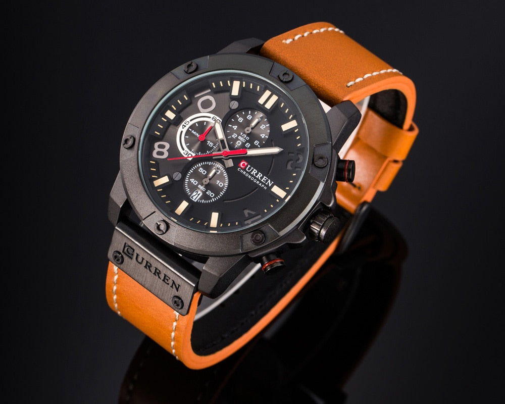 YSYH   Men Watch  Casual Chronograph Quartz Wristwatch Leather Strap Date Male Clock