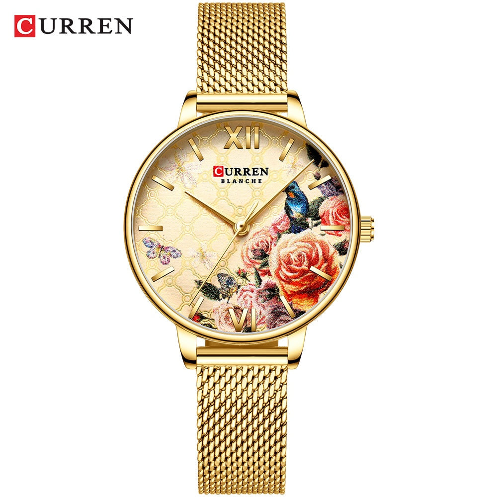 YSYH Beautiful Flower Design Watches Women Fashion Casual Leather Wristwatch Ladies Watch Female Clock Women's Quartz Watch