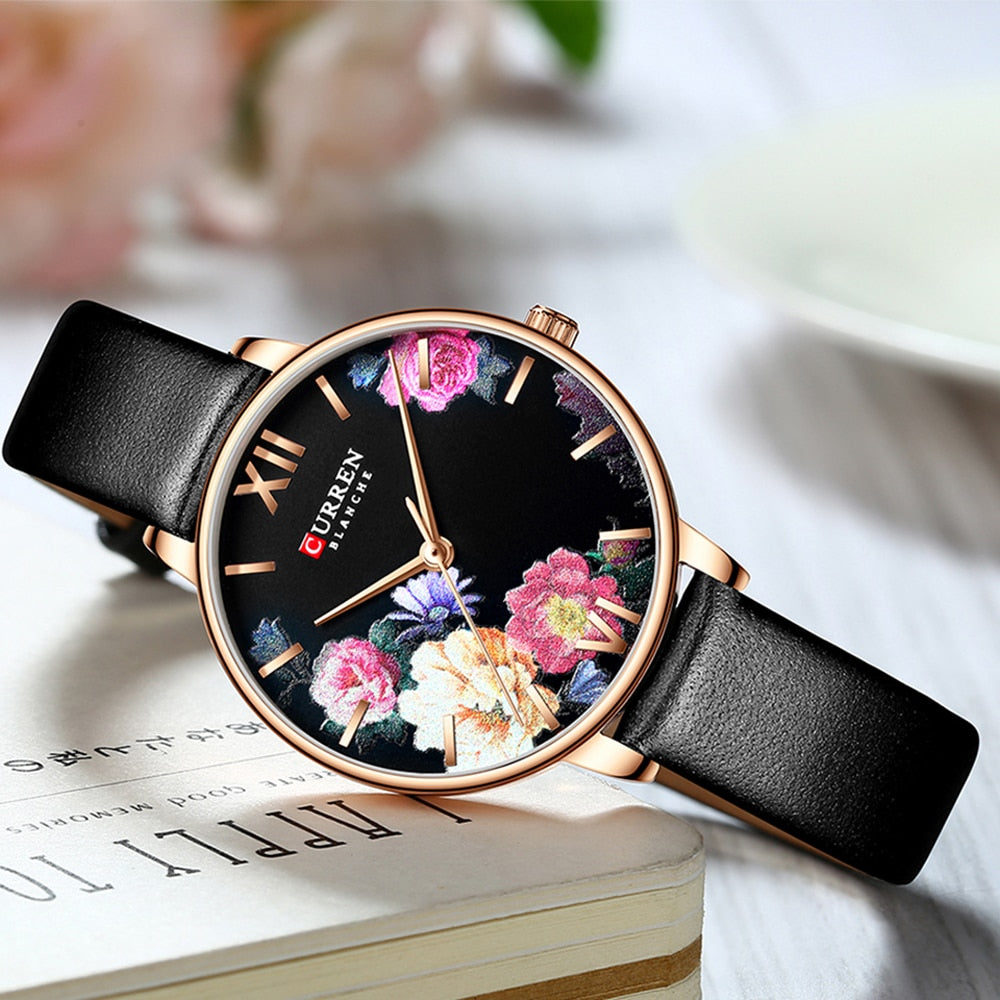 YSYH Beautiful Flower Design Watches Women Fashion Casual Leather Wristwatch Ladies Watch Female Clock Women's Quartz Watch
