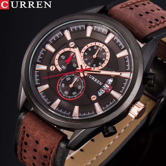 YSYH Brand Luxury Casual Military Quartz Sports Wristwatch Genuine Leather Strap Male Clock Chronograph Date Men Watches