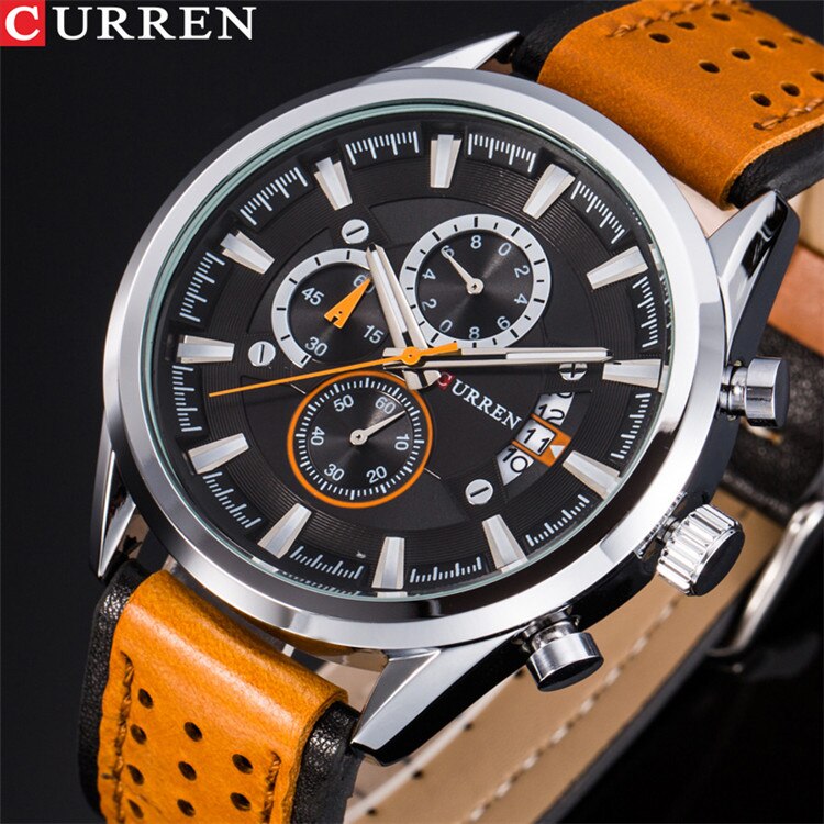 YSYH Brand Luxury Casual Military Quartz Sports Wristwatch Genuine Leather Strap Male Clock Chronograph Date Men Watches