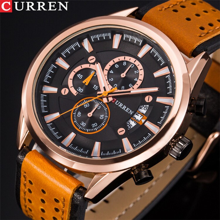 YSYH Brand Luxury Casual Military Quartz Sports Wristwatch Genuine Leather Strap Male Clock Chronograph Date Men Watches