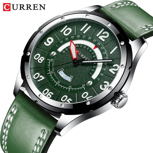 YSYH Casual Leather Strap Watch for Men Luxury Brand Military Green Clock Men Quartz Wristwatch Male Calendar Watch