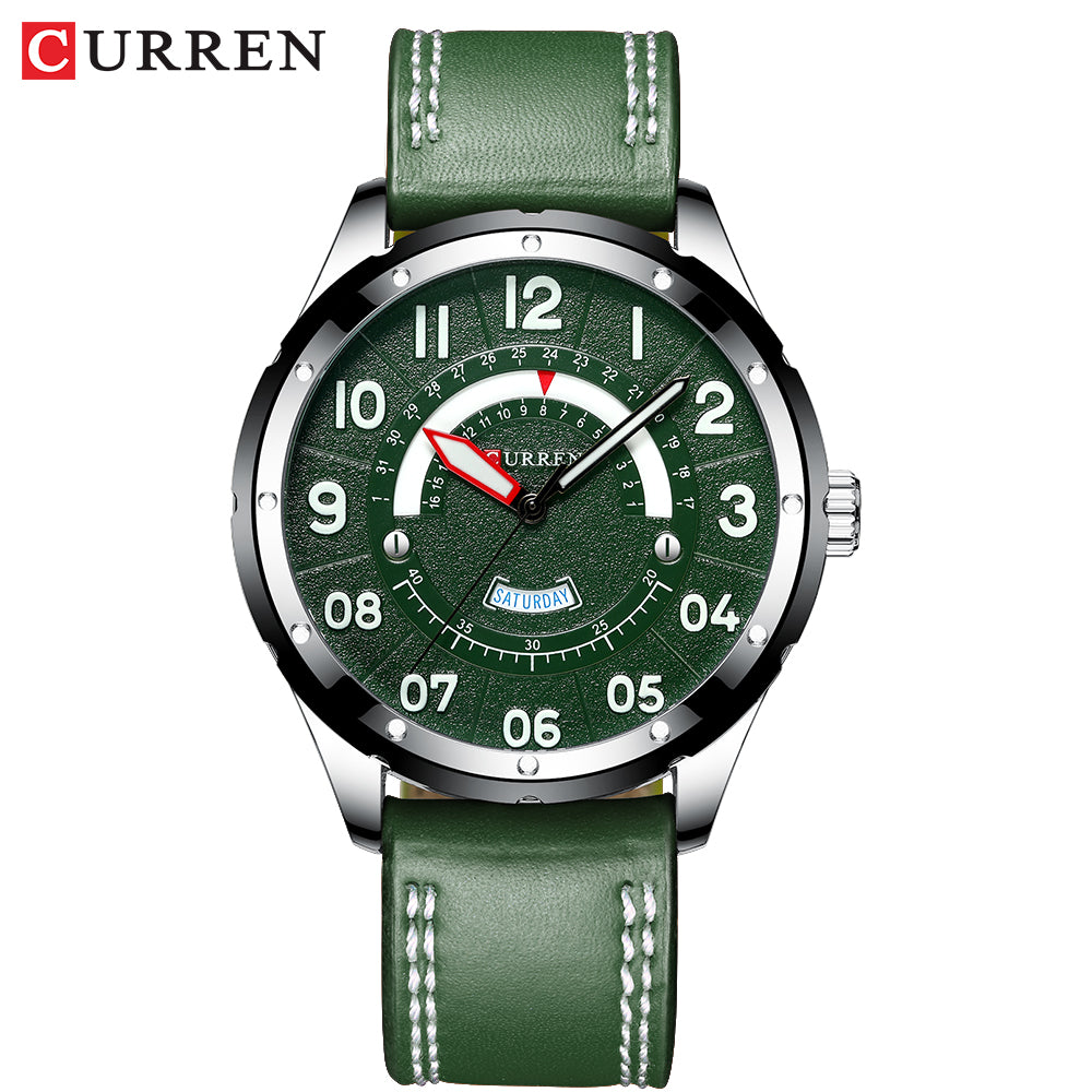 YSYH Casual Leather Strap Watch for Men Luxury Brand Military Green Clock Men Quartz Wristwatch Male Calendar Watch