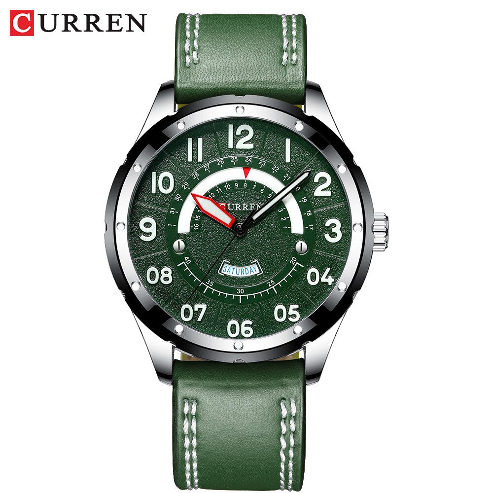 YSYH Casual Leather Strap Watch for Men Luxury Brand Military Green Clock Men Quartz Wristwatch Male Calendar Watch