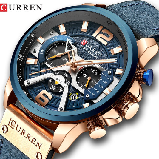 YSYH Casual Sport Watches for Men Blue Luxury Military Leather Wrist Watch Man Clock  Chronograph Wristwatch
