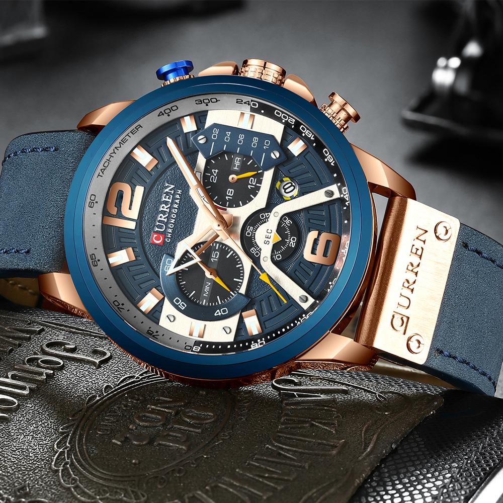 YSYH Casual Sport Watches for Men Blue Luxury Military Leather Wrist Watch Man Clock  Chronograph Wristwatch