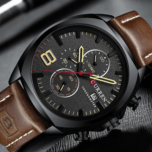 YSYH Chronograph  Men's Watches Luxury Leather Quartz Watch Men Military Sport Wrist Watch
