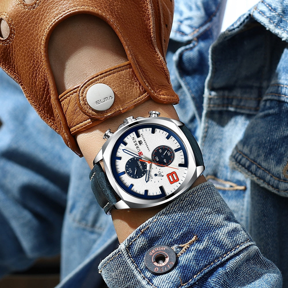 YSYH Chronograph  Men's Watches Luxury Leather Quartz Watch Men Military Sport Wrist Watch