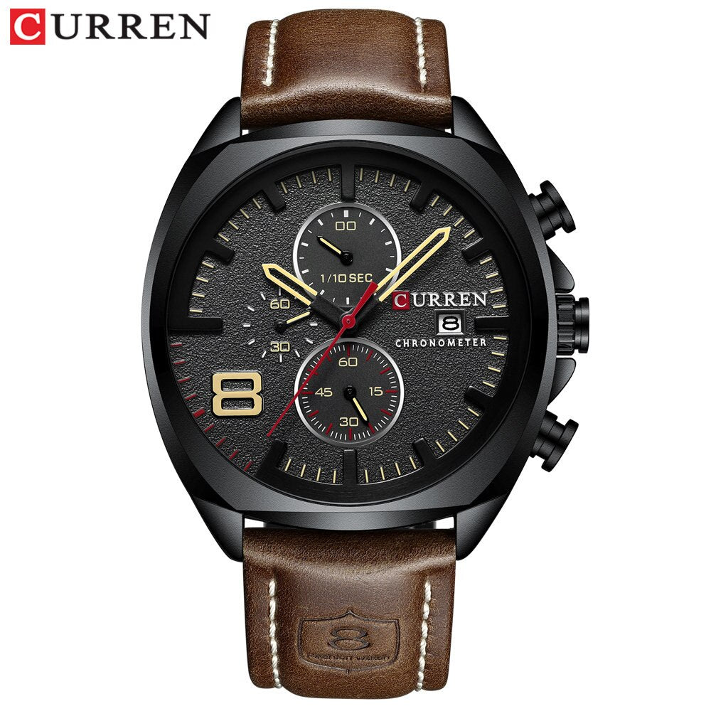 YSYH Chronograph  Men's Watches Luxury Leather Quartz Watch Men Military Sport Wrist Watch