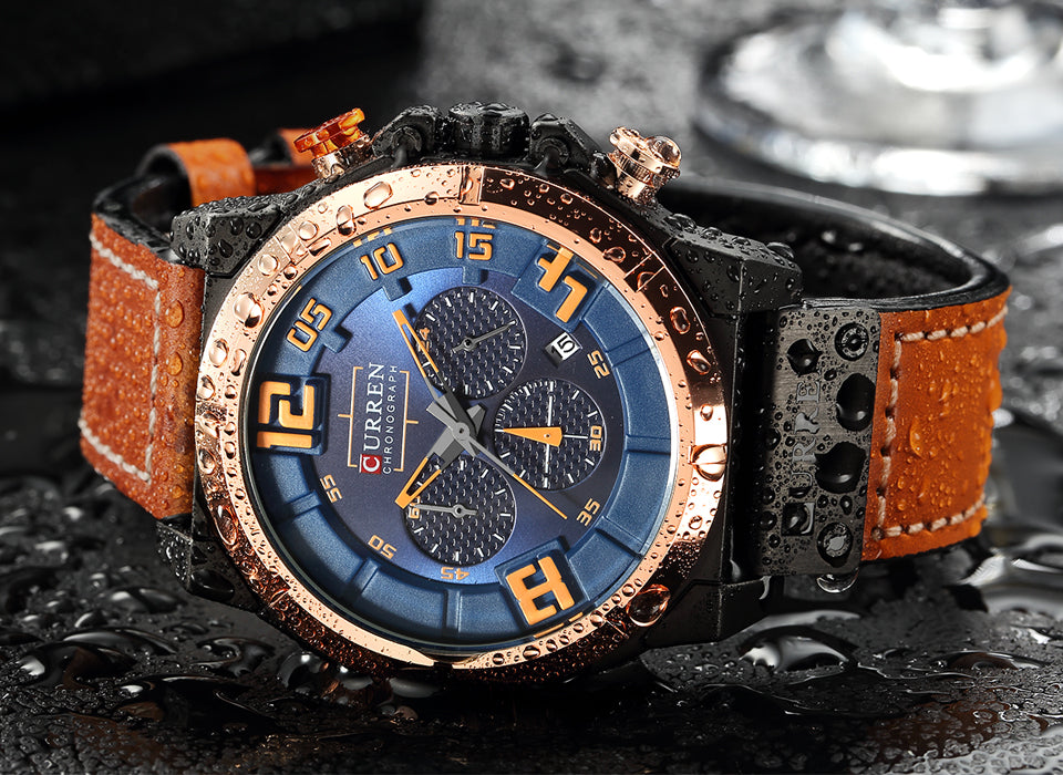 YSYH Chronograph Sports Men Watches Military Analog Quartz Wrist Watches Genuine Leather Strap Male Clock