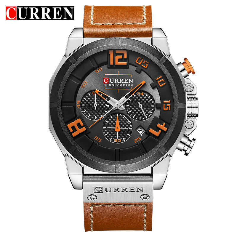 YSYH Chronograph Sports Men Watches Military Analog Quartz Wrist Watches Genuine Leather Strap Male Clock