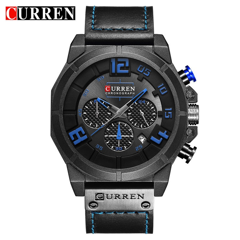 YSYH Chronograph Sports Men Watches Military Analog Quartz Wrist Watches Genuine Leather Strap Male Clock