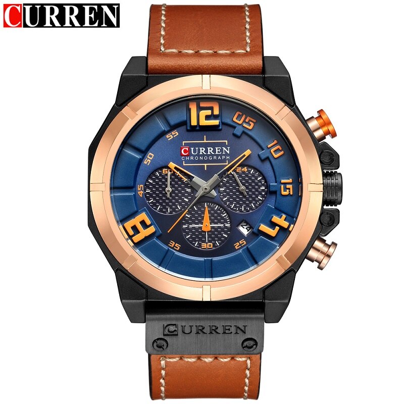 YSYH Chronograph Sports Men Watches Military Analog Quartz Wrist Watches Genuine Leather Strap Male Clock